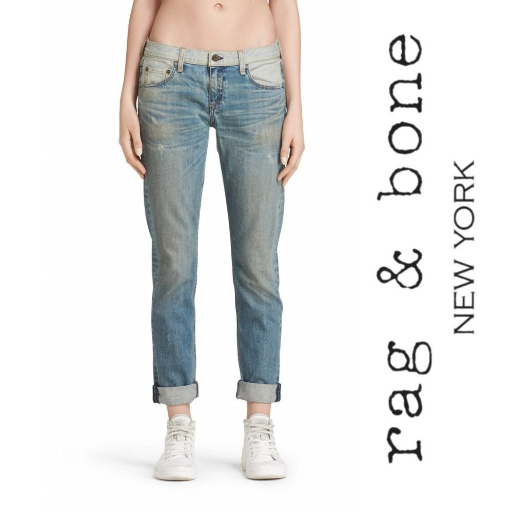 RAG & BONE Dre Boyfriend Jeans Womens 28 Reverse Armitage Medium Wash $278 EUC